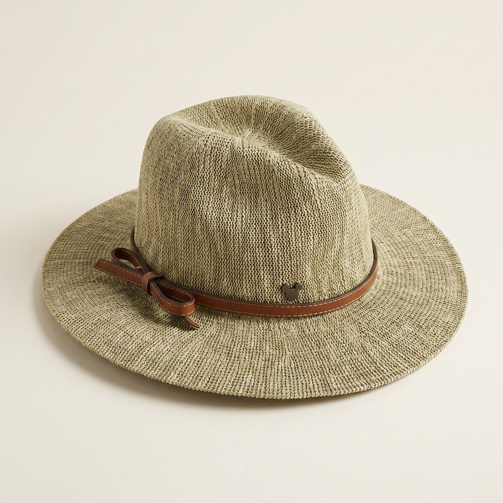 Official Disney Parks Sage Green Woven Fedora, Band & Mickey Mouse Icon – Adult